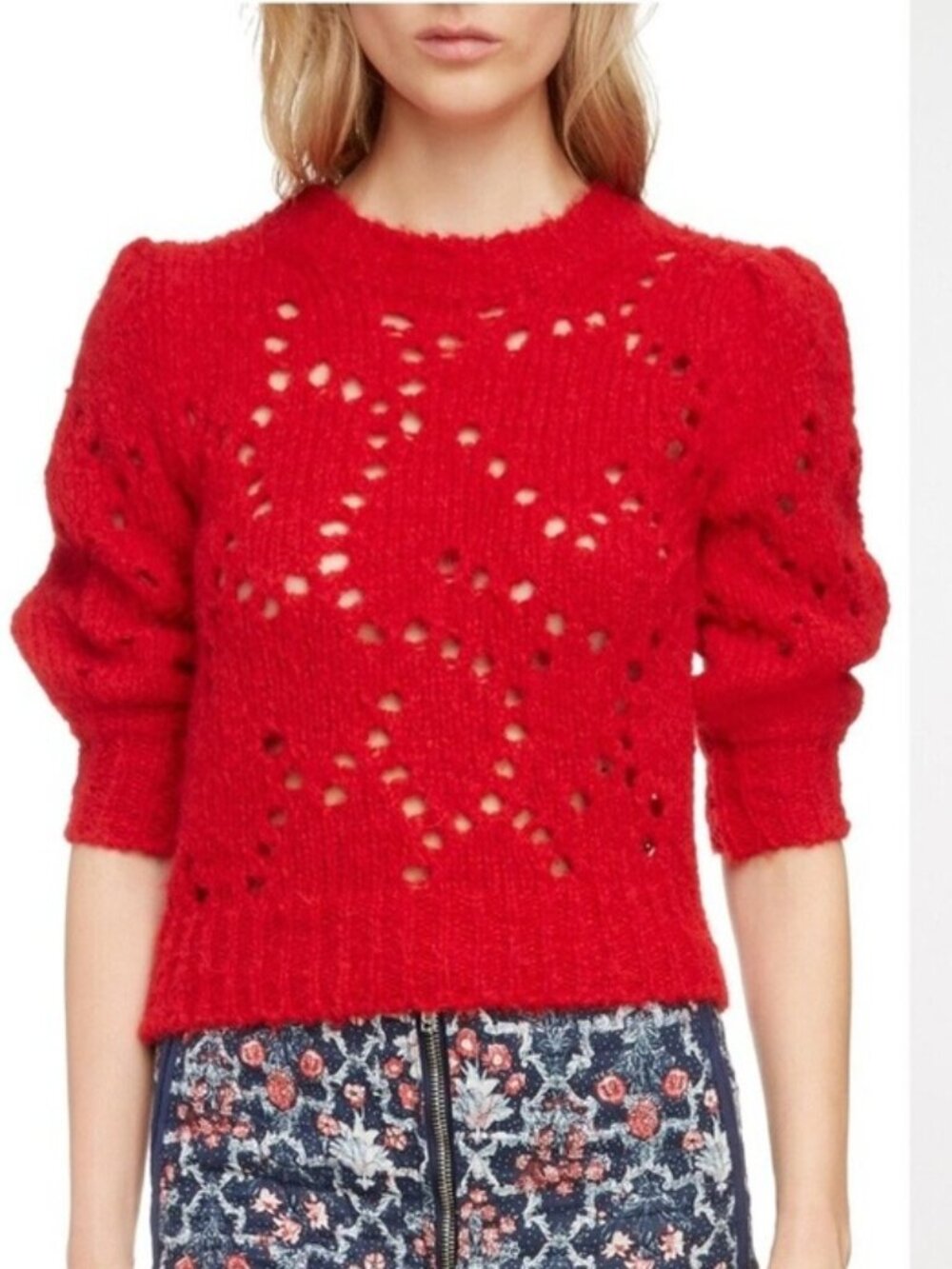 Isabel Marant Etoile Red Sinead Pointelle Sweater, size small